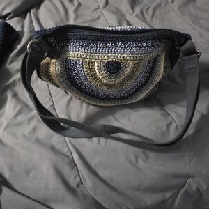 Handcrafted Blue and Cream Crochet Shoulder Bag